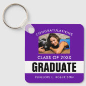Paarse Aangepast Afstuderen Foto Sleutelhanger (Voorkant)