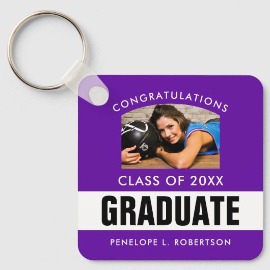 Paarse Aangepast Afstuderen Foto Sleutelhanger (Voorkant)