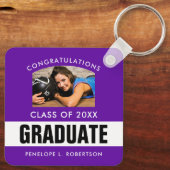 Paarse Aangepast Afstuderen Foto Sleutelhanger (Achterkant)