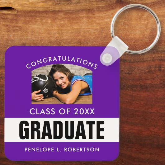 Paarse Aangepast Afstuderen Foto Sleutelhanger (Achterkant)