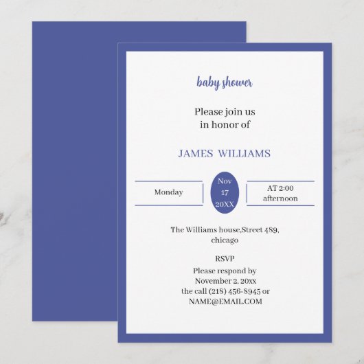 Paarse aangepaste Baby shower Kaart (Voorkant / Achterkant)