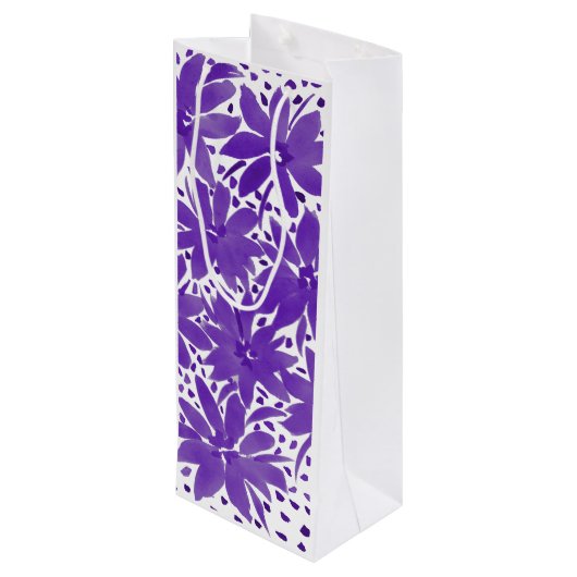 Paarse aangepaste Floral Gift Bag Wijn Cadeautas (Achterkant Gekanteld)