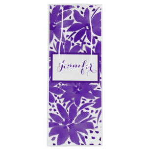 Paarse aangepaste Floral Gift Bag Wijn Cadeautas