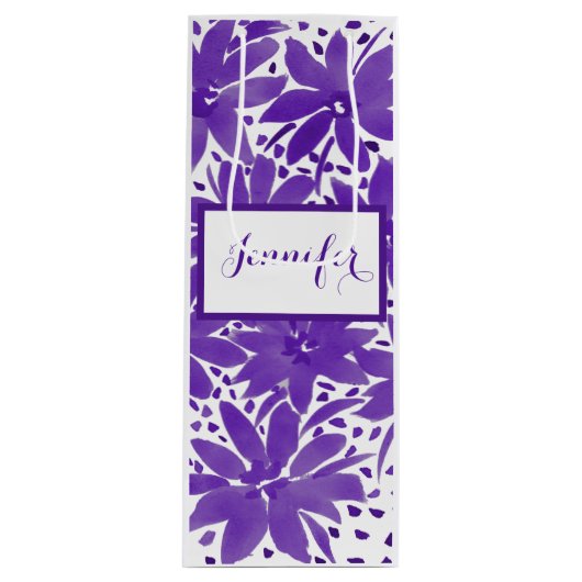 Paarse aangepaste Floral Gift Bag Wijn Cadeautas (Voorkant)