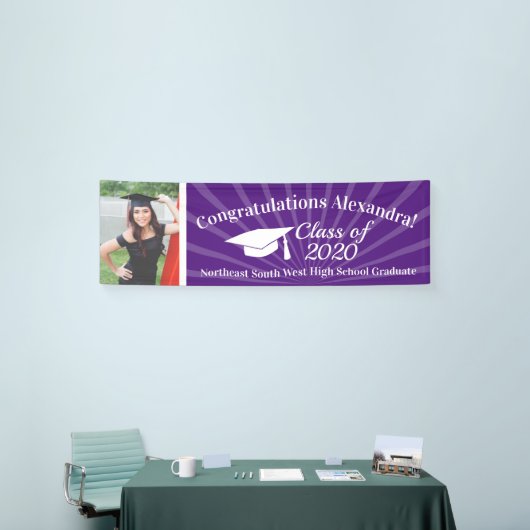 Paarse aangepaste foto 8' brede Afstuderen banner (Beurs)