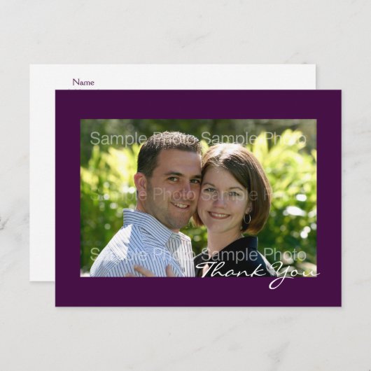 Paarse aangepaste foto bruiloft dank u Briefkaarte Briefkaart (Voorkant / Achterkant)