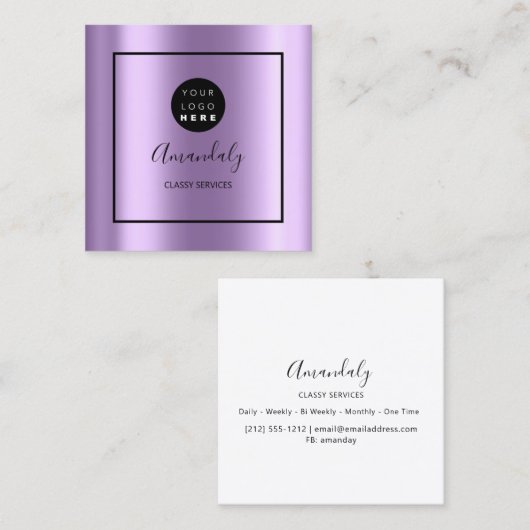 Paarse aangepaste Logo met Makeup-artiest Vierkante Visitekaartje (Voorkant / Achterkant)