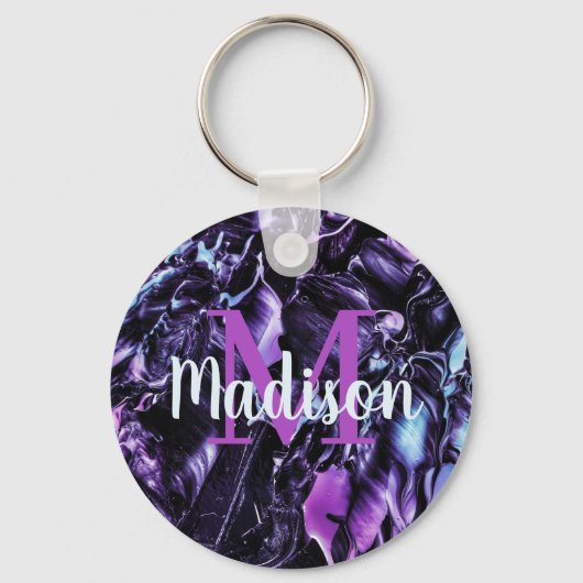 Paarse Aangepaste Marmer Cadeaunaam Persoonlijk Sleutelhanger (Voorkant)