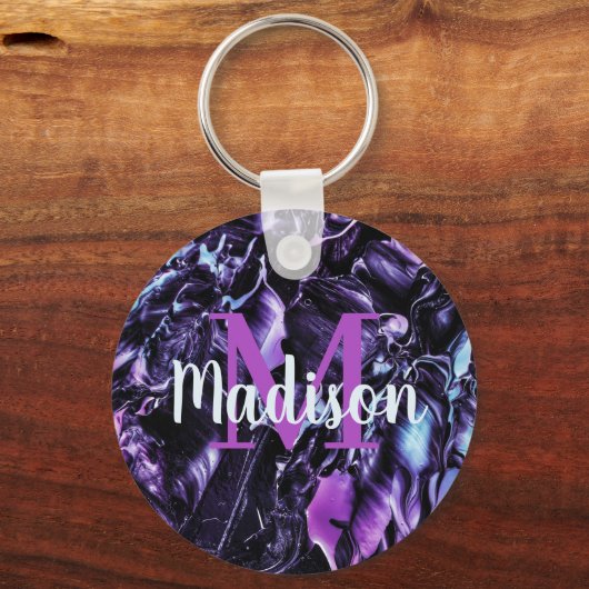 Paarse Aangepaste Marmer Cadeaunaam Persoonlijk Sleutelhanger (Voorkant)