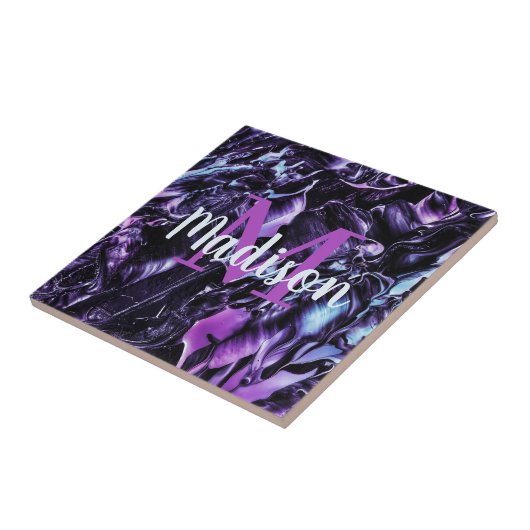 Paarse Aangepaste Marmer Cadeaunaam Persoonlijk Tegeltje (Zijkant)