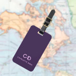 Paarse aangepaste monogram initialen moderne bagagelabel<br><div class="desc">Meisje en vrouwelijke diepe paarse achtergrond,  roze tekst. Personaliseer en voeg uw monogram initialen en een naam toe. Terug: contactgegevens toevoegen</div>