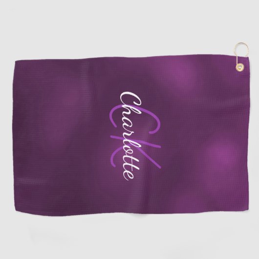 Paarse aangepaste naam monogram minimalistisch golfhanddoek (Horizontaal)