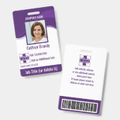 Paarse aangepaste werknemersbeveiligings-ID, logo, Badge (Voor- en achterkant)