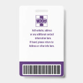 Paarse aangepaste werknemersbeveiligings-ID, logo, Badge (Achterkant)