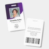 Paarse aangepaste werknemersfoto, logo, barcode, n badge (Voor- en achterkant)