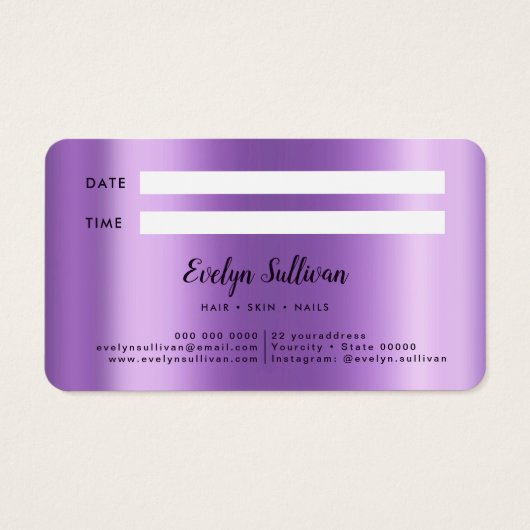 Paarse aanstellingskaart voor Agate Visitekaartje (Achterkant)