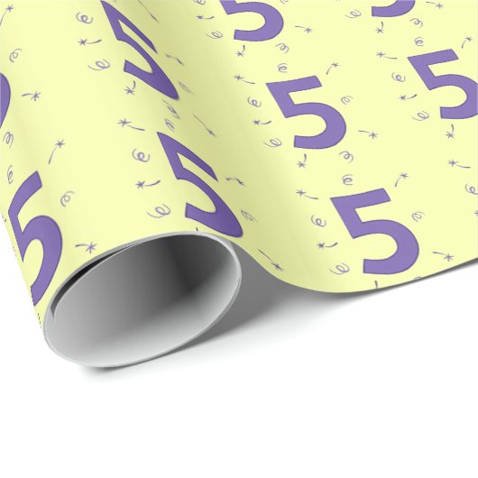 Paarse Aantal Leeftijd Vijf 5 Geel Verpakkingsdocu Cadeaupapier (Rol Hoek)