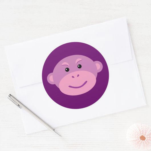 Paarse aap ronde sticker (Envelop)