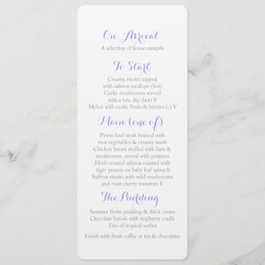 Paarse aardappel Creeper Art Wedding Diner Menu (Achterkant)