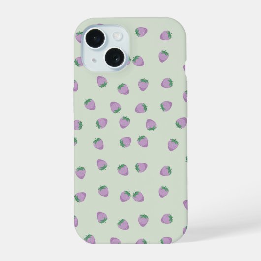 Paarse Aardbeien Patroon iPhone 15 Case (Achterkant)