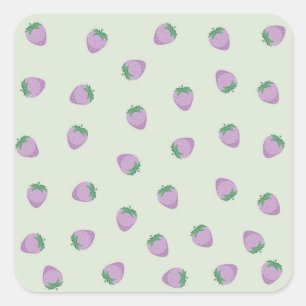 Paarse Aardbeien Patroon Vierkante Sticker
