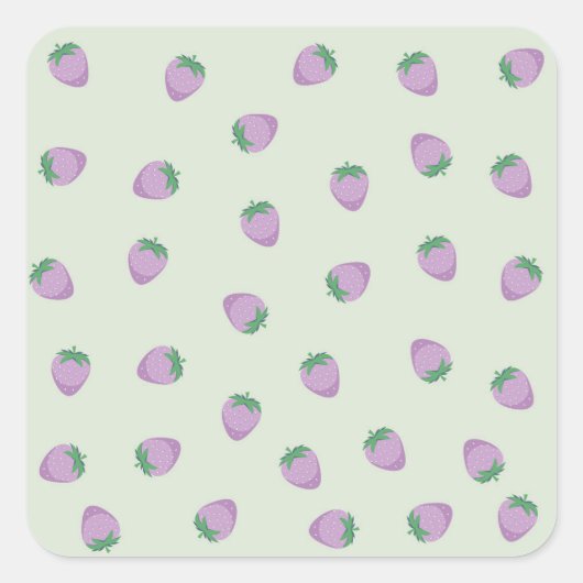 Paarse aardbeienpatroon vierkante sticker (Voorkant)
