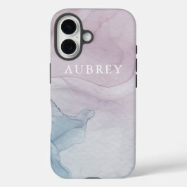 Paarse Abstracte afdruk met naam iPhone 16 Hoesje