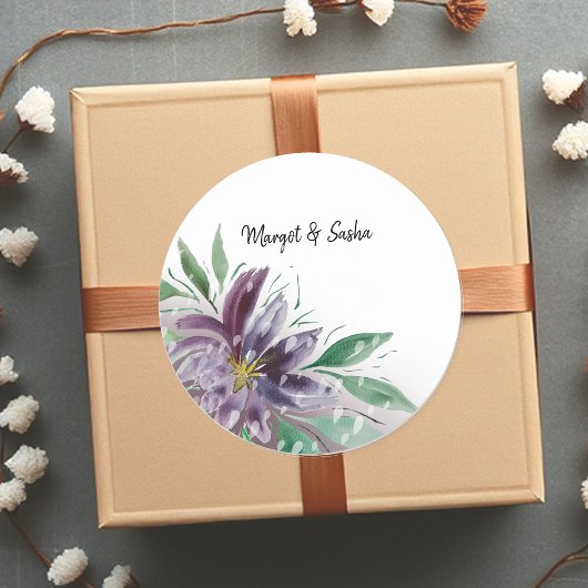 Paarse Abstracte Boho Lotus Waterverf Ronde Sticker