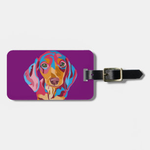 Paarse Abstracte Dachshund Bagagelabel