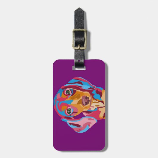 Paarse Abstracte Dachshund Bagagelabel (Voorkant verticaal)