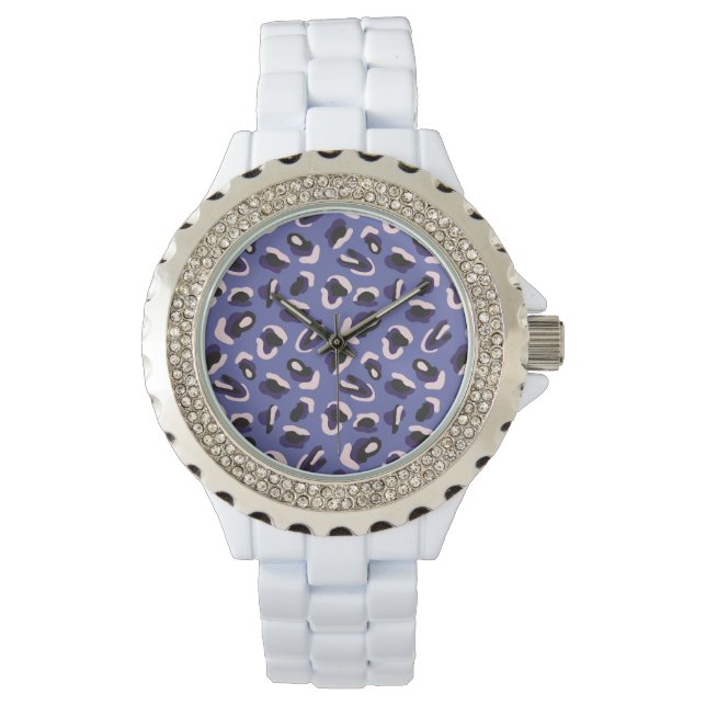 Paarse Abstracte Dierenprint Horloge (Voorkant)
