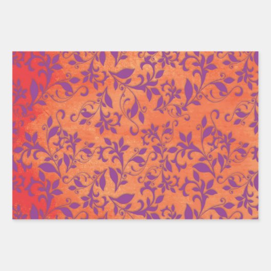Paarse Abstracte flora op Oranje bergen Inpakpapier Vel (Voorkant)