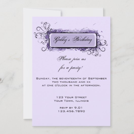 Paarse Abstracte Floral Birthday Party Kaart (Voorkant)