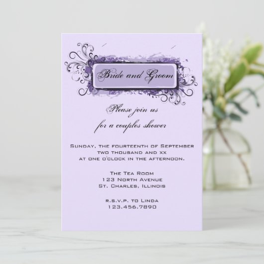 Paarse Abstracte Floral Couples Wedding Shower Kaart (Staand voorkant)
