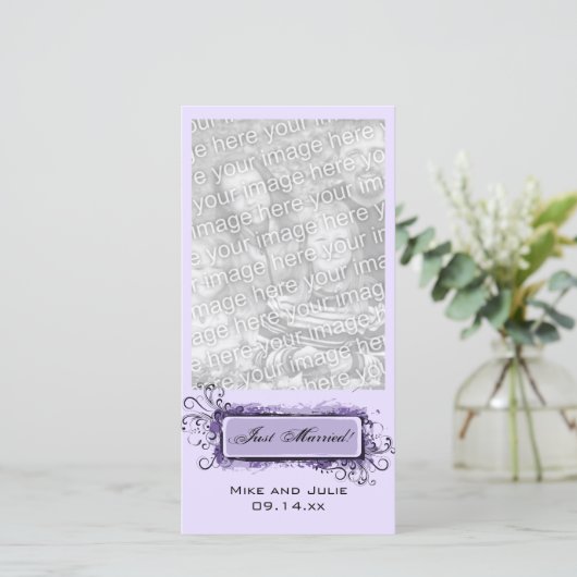 Paarse Abstracte Floral gewoon getrouwd Aankondiging (Staand voorkant)