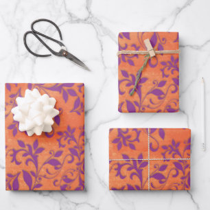 Paarse Abstracte Floral op Oranje gebergte Inpakpapier Vel