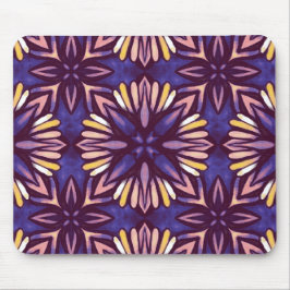 Paarse Abstracte Floral Pattern Yellow Indigo Boho Muismat
