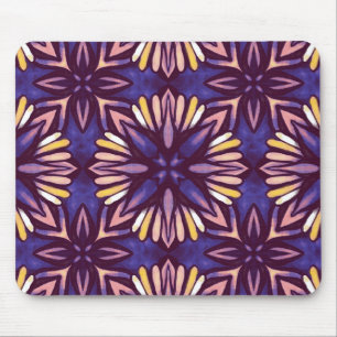 Paarse Abstracte Floral Pattern Yellow Indigo Boho Muismat