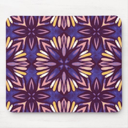 Paarse Abstracte Floral Pattern Yellow Indigo Boho Muismat (Voorkant)