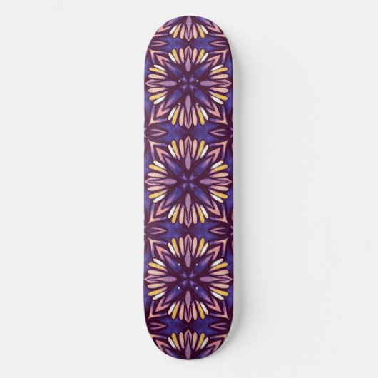 Paarse Abstracte Floral Pattern Yellow Indigo Boho Persoonlijk Skateboard (Voorkant)