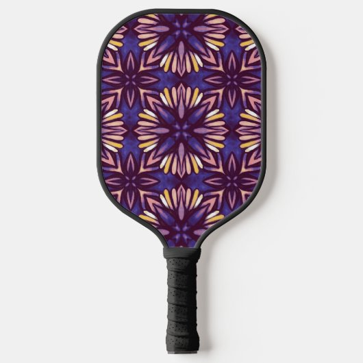 Paarse Abstracte Floral Pattern Yellow Indigo Boho Pickleball Paddle (Voorkant)