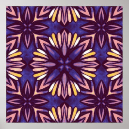 Paarse Abstracte Floral Pattern Yellow Indigo Boho Poster