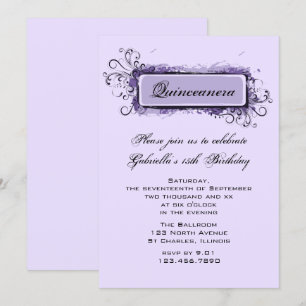 Paarse Abstracte Floral Quinceanera Birthday Party Kaart
