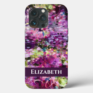 Paarse Abstracte Floral w / naam iPhone Case