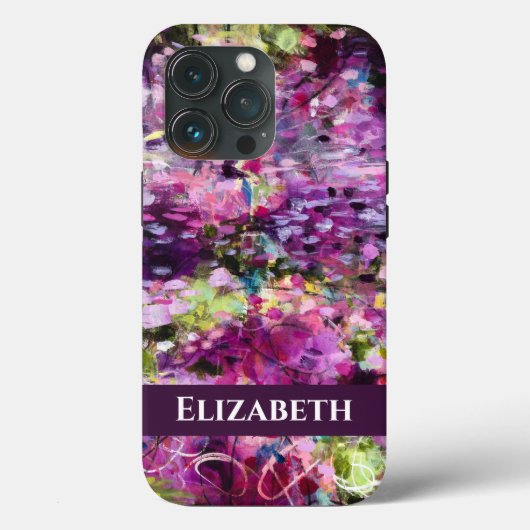 Paarse Abstracte Floral w / naam iPhone Case (Achterkant)