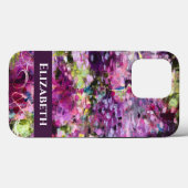 Paarse Abstracte Floral w / naam iPhone Case (Achterkant (horizontaal))