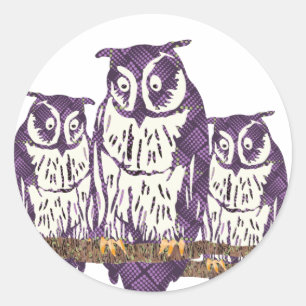 Paarse Abstracte geometrische uil familie Ronde Sticker