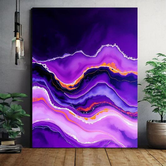 Paarse Abstracte Golven Wall Art - Moderne Kunst Canvas Afdruk