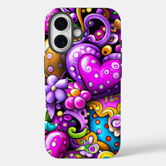Paarse Abstracte Harten en Bloemen Case-Mate iPhone Case (Achterkant)