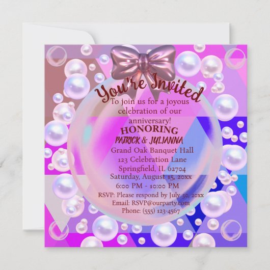 Paarse Abstracte Hete Kristal Jubileum Invitation Kaart (Voorkant)